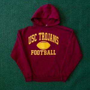 VINTAGE USC TROJANS FOOTBALL RED GRAPHIC PULLOVER HOODIE SZ M